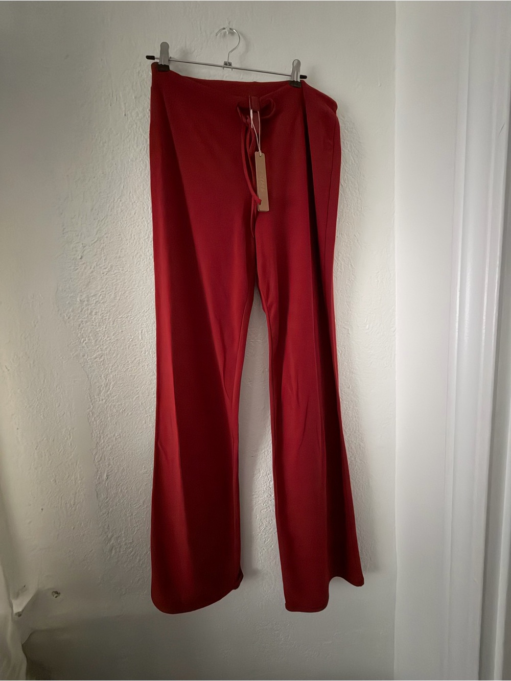 SKIMS Wide-Leg High-Rise Pants in Rich Red